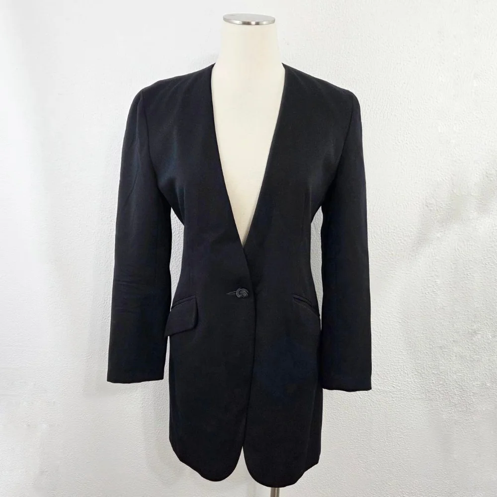 Vintage Christian Dior The Suit blazer jacket black wool longline single button